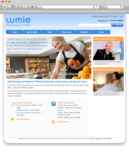 Lumie Light Therapy web design by The Art Department 